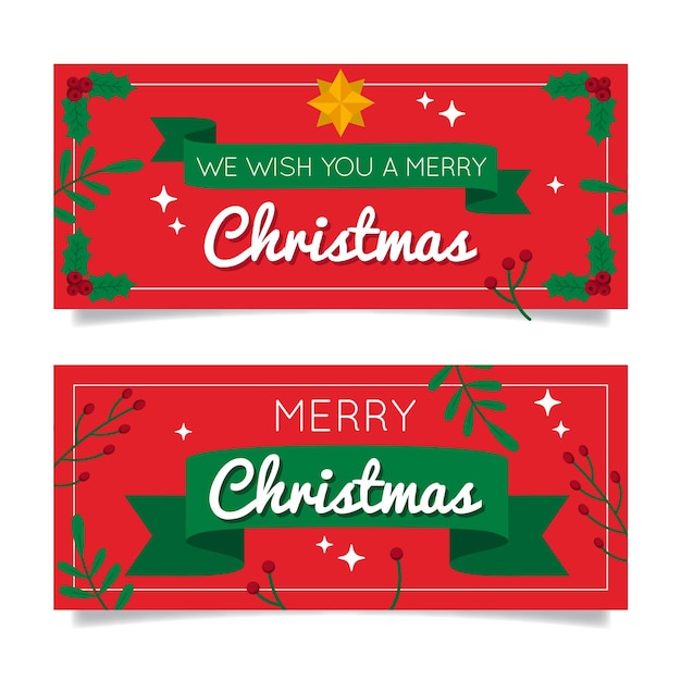 Vector gratuito conjunto de banners de navidad planos horizontales