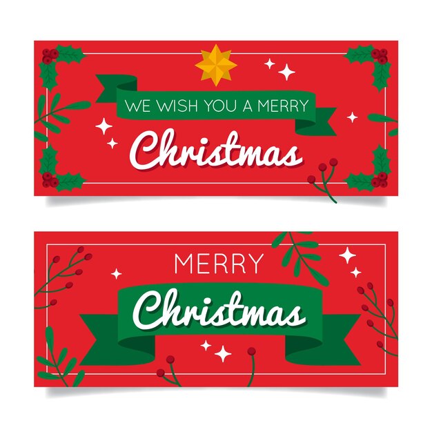 Conjunto de banners de navidad planos horizontales