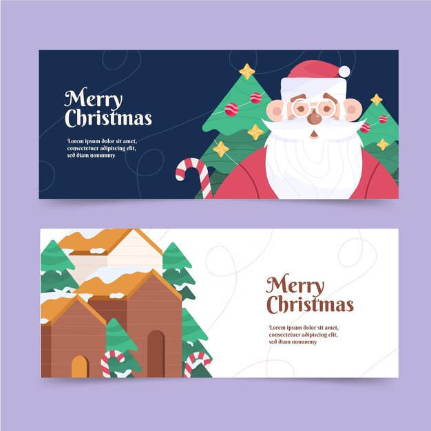 Conjunto de banners de navidad planos horizontales