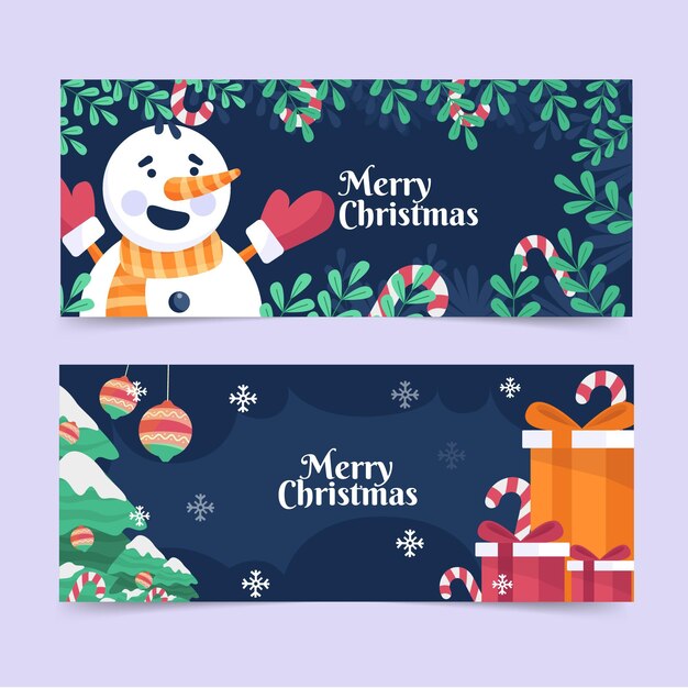 Conjunto de banners de navidad planos horizontales