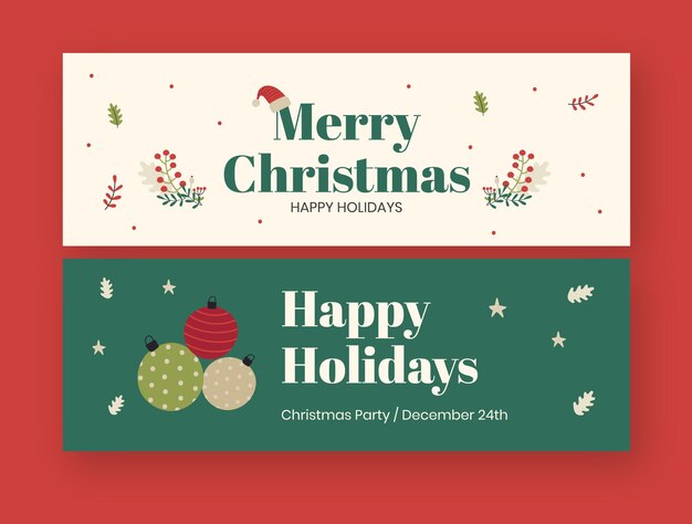 Conjunto de banners de navidad planos horizontales