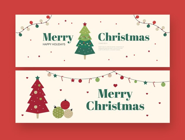 Conjunto de banners de navidad planos horizontales