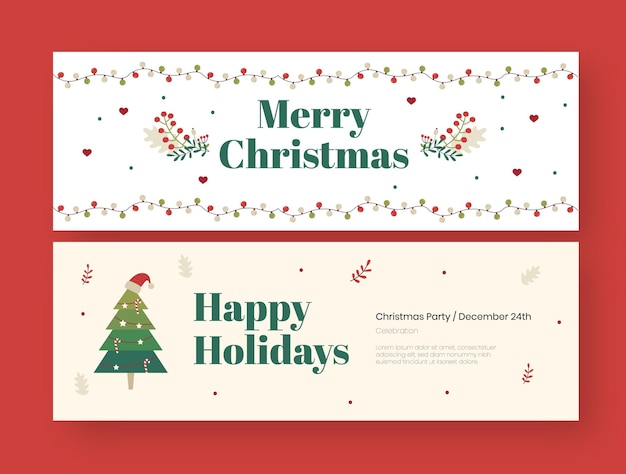 Conjunto de banners de navidad planos horizontales