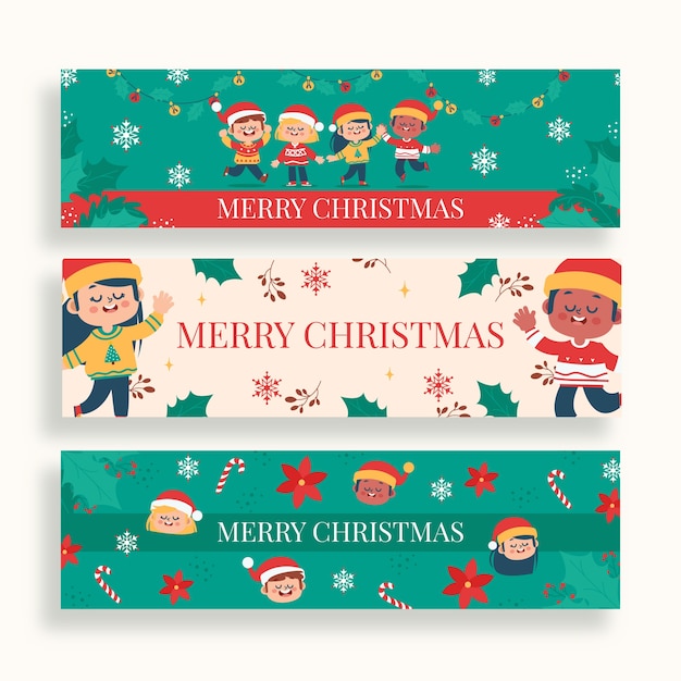 Conjunto de banners navideños dibujados a mano
