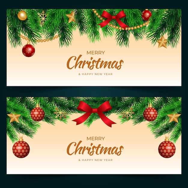 Conjunto de banners navideños horizontales en acuarela
