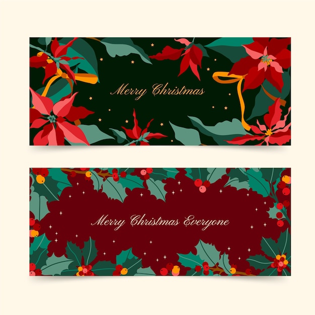 Conjunto de banners navideños horizontales dibujados a mano