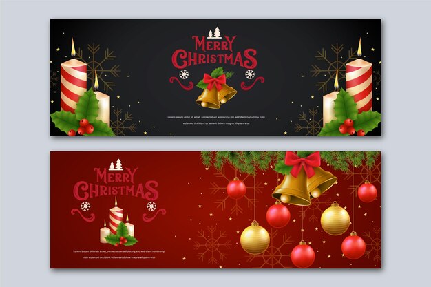 Conjunto de banners navideños horizontales realistas