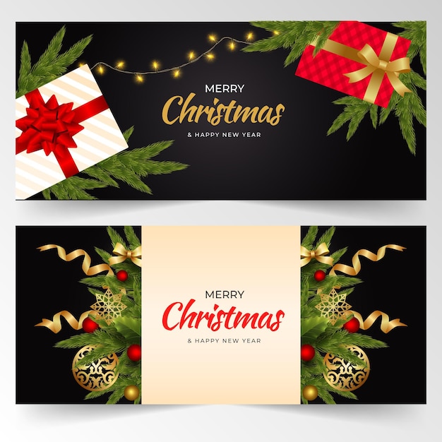 Conjunto de banners navideños horizontales realistas