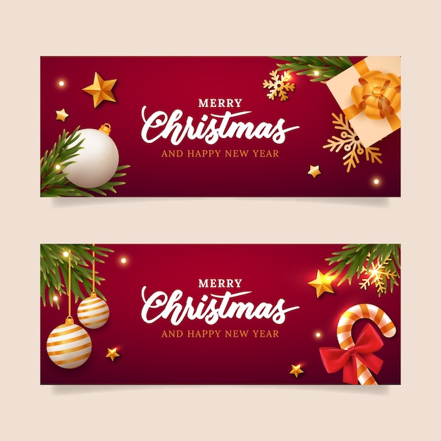 Conjunto de banners navideños horizontales realistas