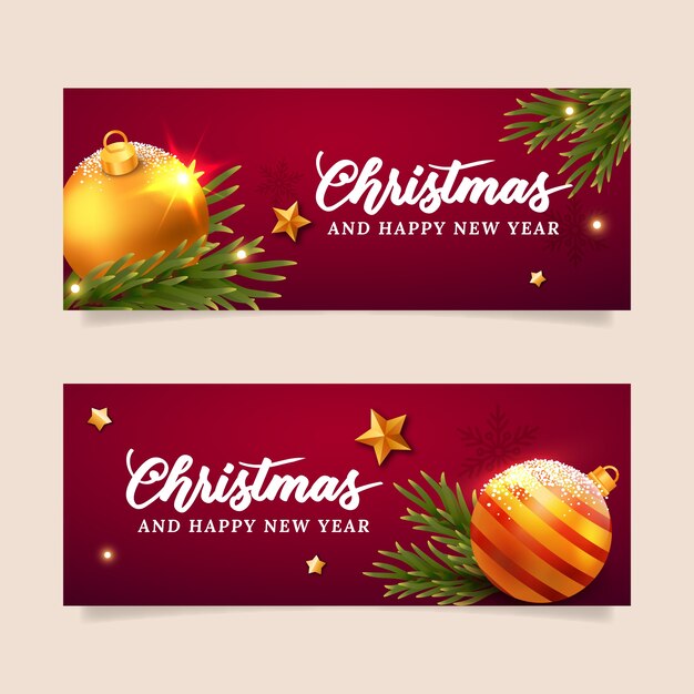 Conjunto de banners navideños horizontales realistas