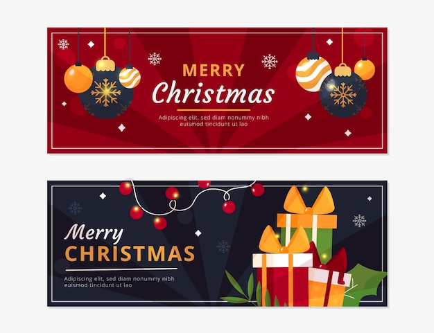 Vector gratuito conjunto de banners navideños planos dibujados a mano