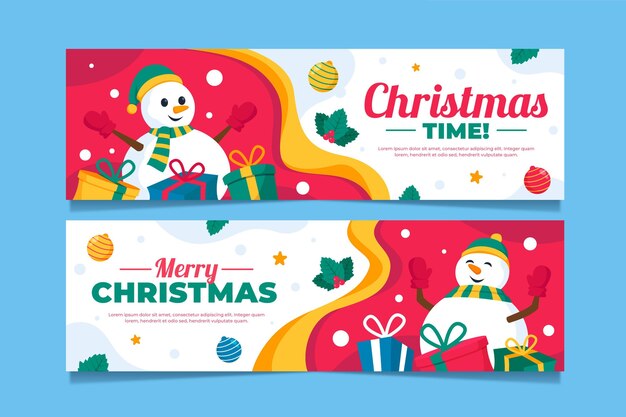 Conjunto de banners navideños planos dibujados a mano