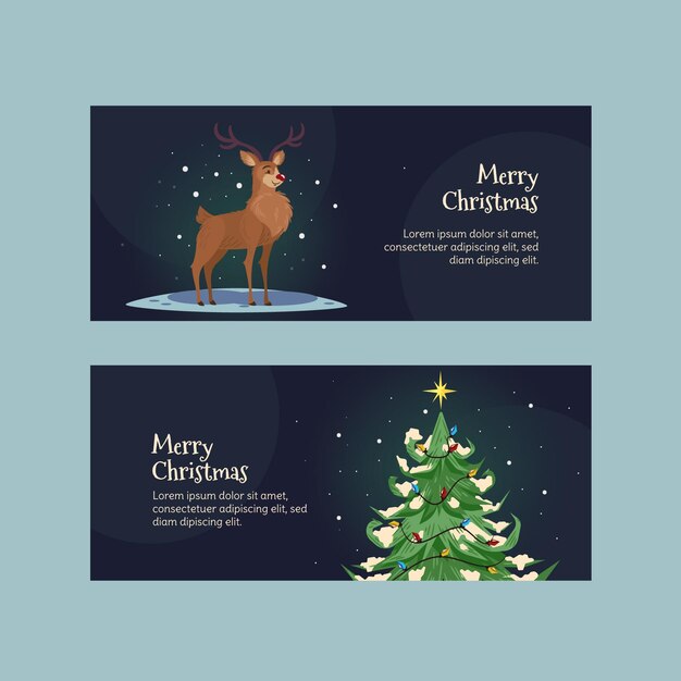 Conjunto de banners navideños planos dibujados a mano