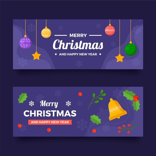 Conjunto de banners navideños planos