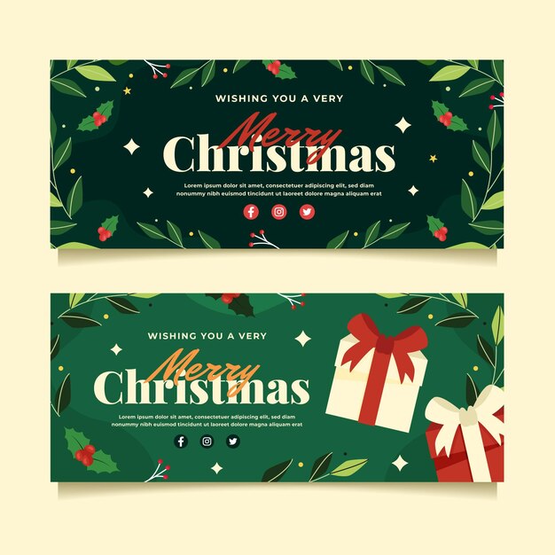 Conjunto de banners navideños planos