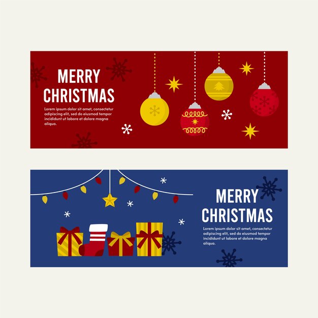 Conjunto de banners navideños planos