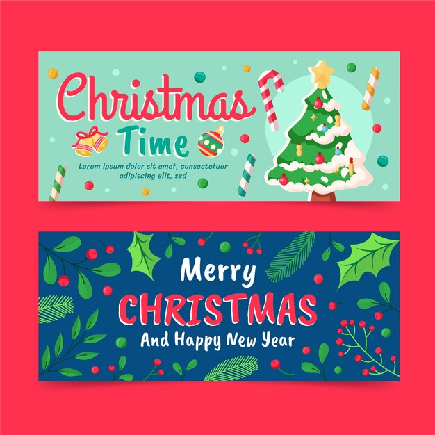 Conjunto de banners navideños planos