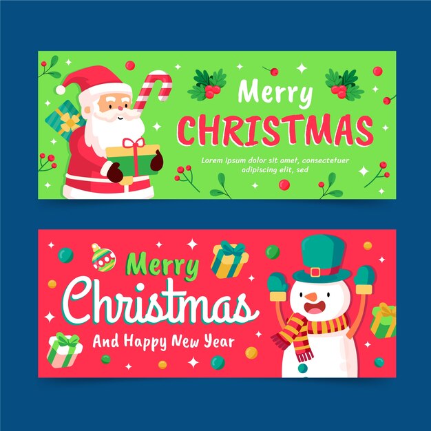 Conjunto de banners navideños planos