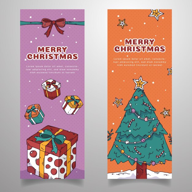Conjunto de banners navideños verticales dibujados a mano
