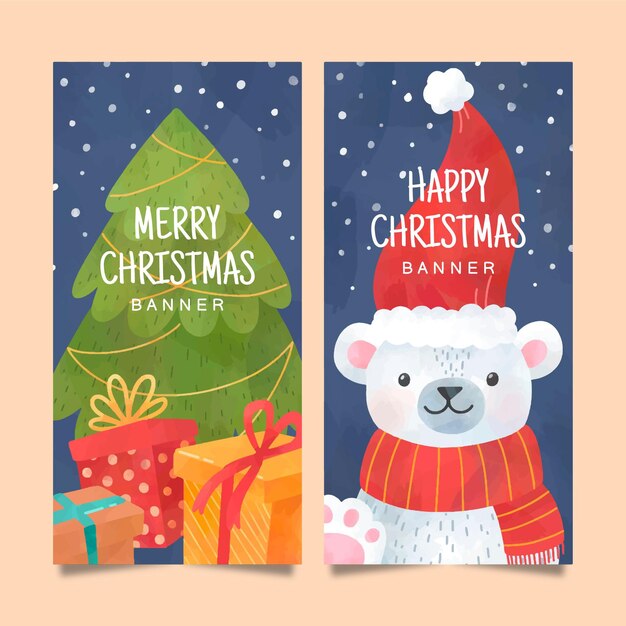 Conjunto de banners navideños verticales dibujados a mano