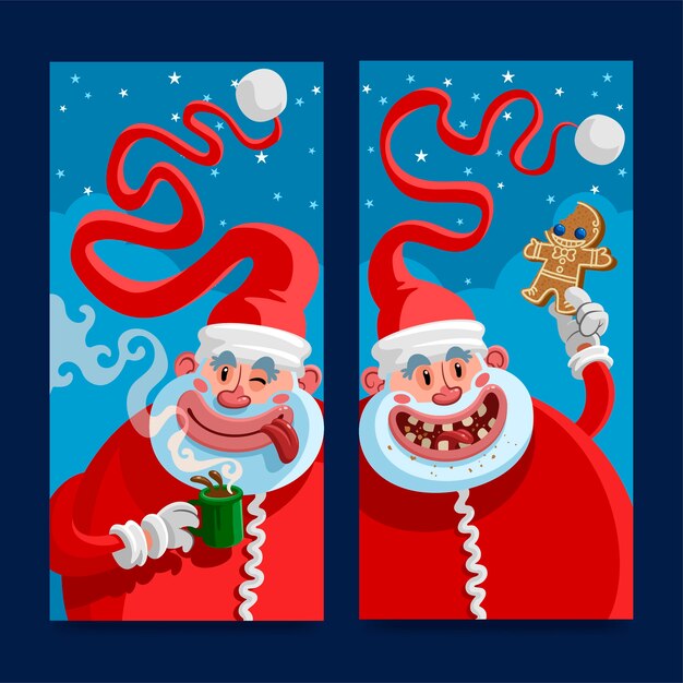 Conjunto de banners navideños verticales dibujados a mano