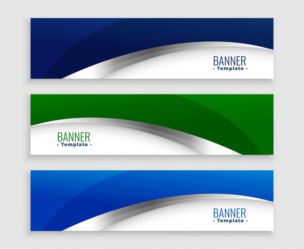 Conjunto de banners de negocios ola azul y verde