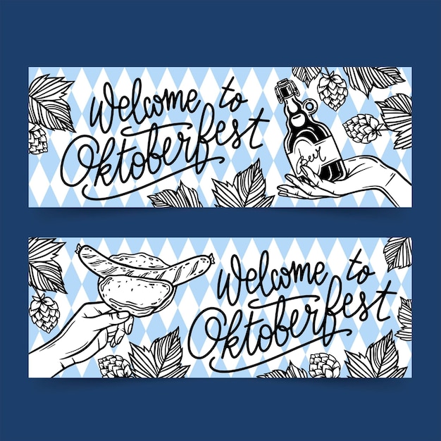 Conjunto de banners oktoberfest dibujados a mano