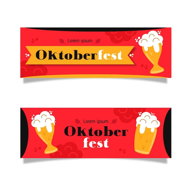 Conjunto de banners de oktoberfest de diseño plano