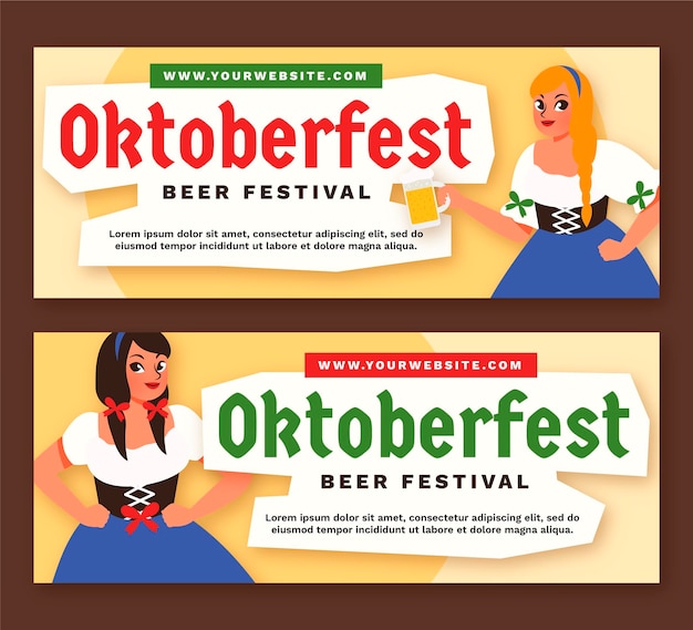 Vector gratuito conjunto de banners de oktoberfest horizontales de dibujos animados