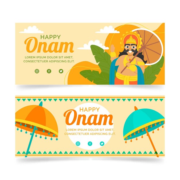 Conjunto de banners onam dibujados a mano
