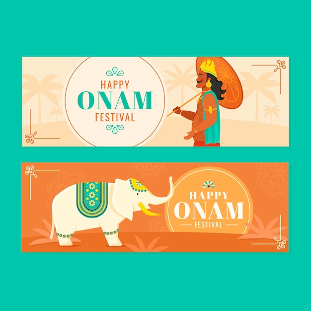 Conjunto de banners de onam indio plano