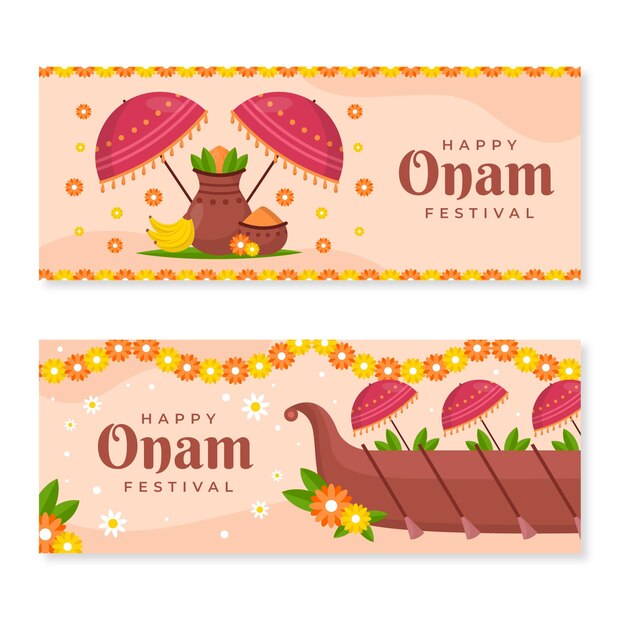 Conjunto de banners de onam indio plano
