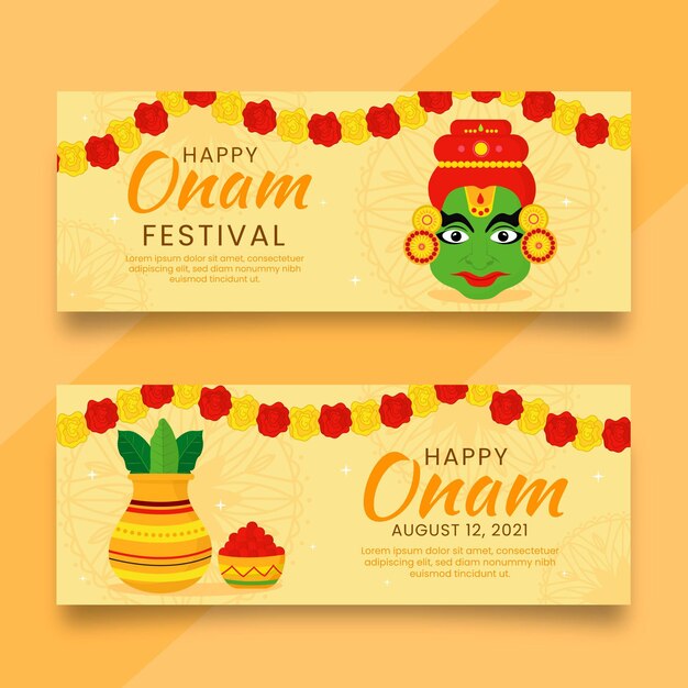 Conjunto de banners de onam plano