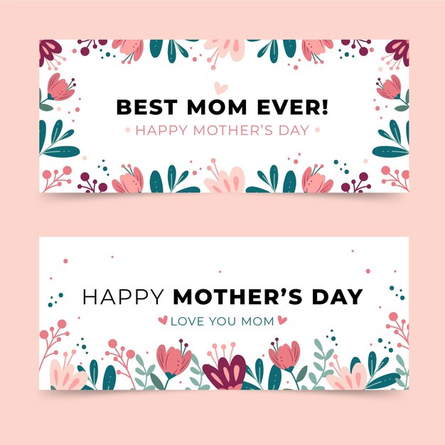Conjunto de banners orgánicos planos del día de la madre.