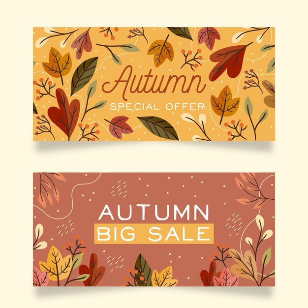 Conjunto de banners otoñales de diseño plano