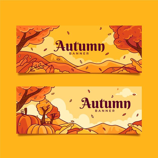 Conjunto de banners de otoño dibujados a mano