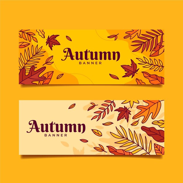 Conjunto de banners de otoño dibujados a mano