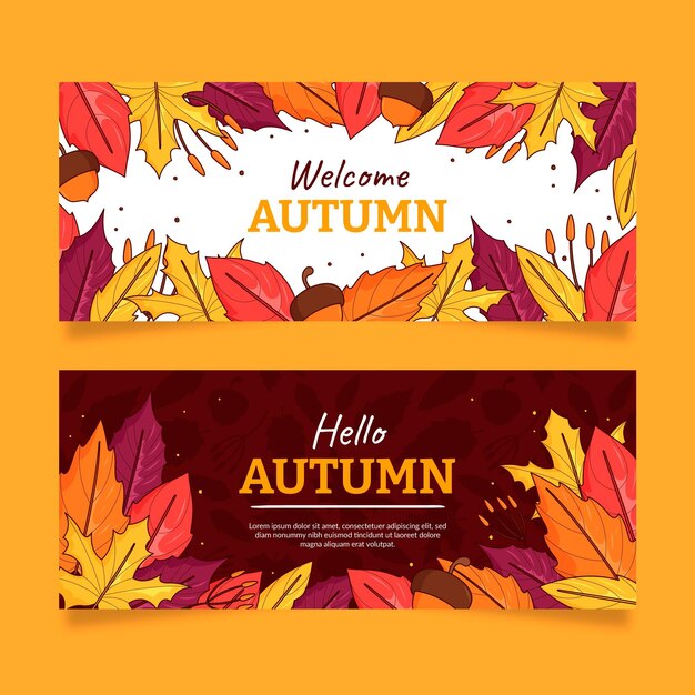 Conjunto de banners de otoño dibujados a mano