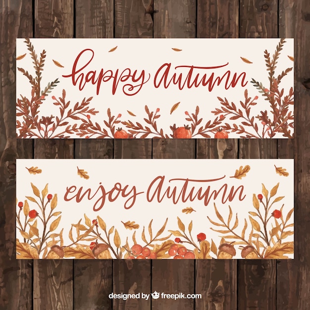 Vector gratuito conjunto de banners de otoño en estilo acuarela