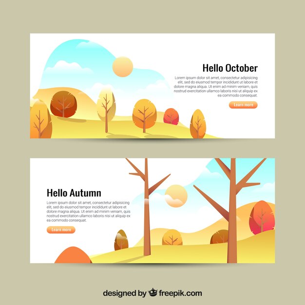 Conjunto de banners de otoño en estilo plano