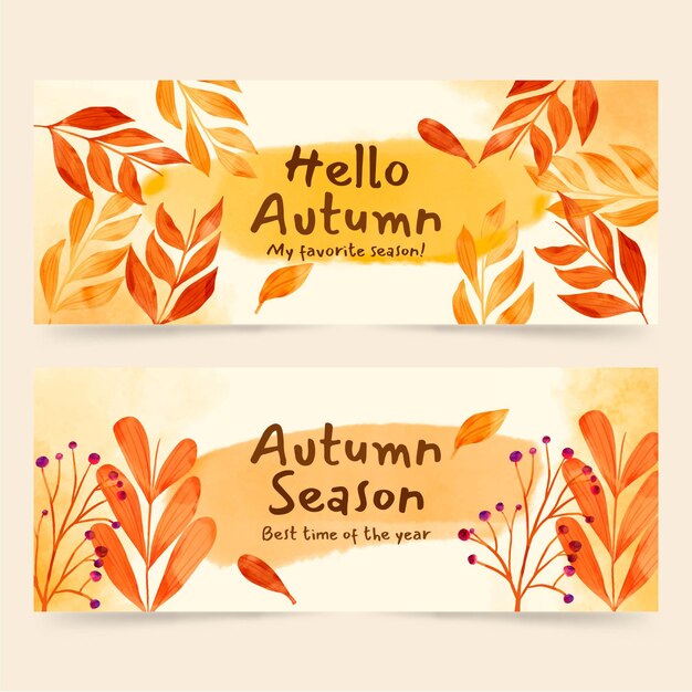 Conjunto de banners de otoño horizontal acuarela
