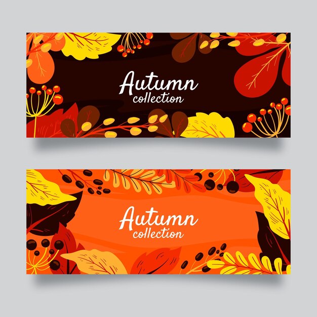 Conjunto de banners de otoño horizontales dibujados a mano