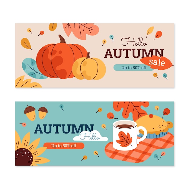 Vector gratuito conjunto de banners de otoño horizontales