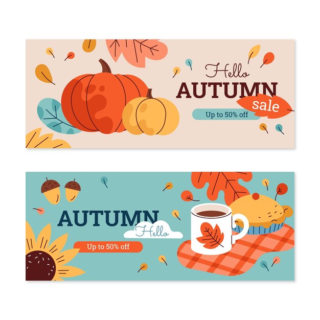 Conjunto de banners de otoño horizontales