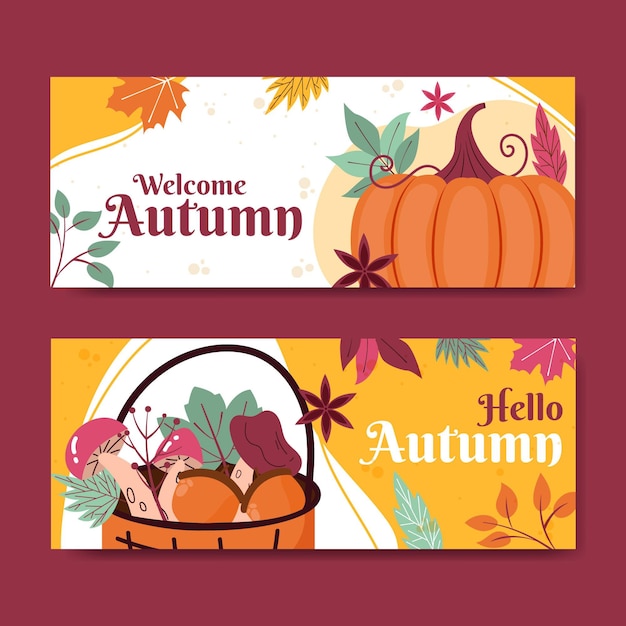 Conjunto de banners de otoño planos horizontales