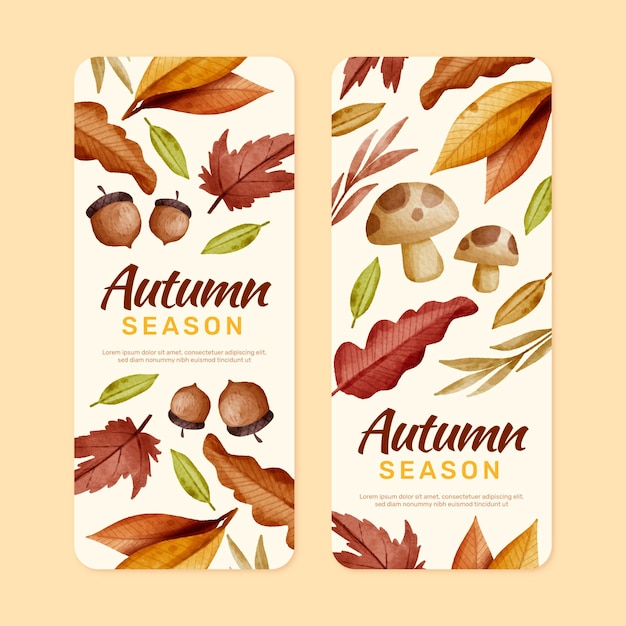 Vector gratuito conjunto de banners de otoño vertical acuarela