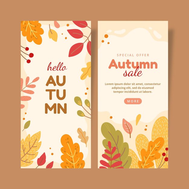 Conjunto de banners de otoño verticales dibujados a mano