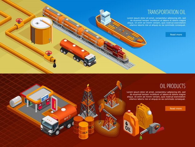 Conjunto de Banners de página web isométrica de la industria del petróleo