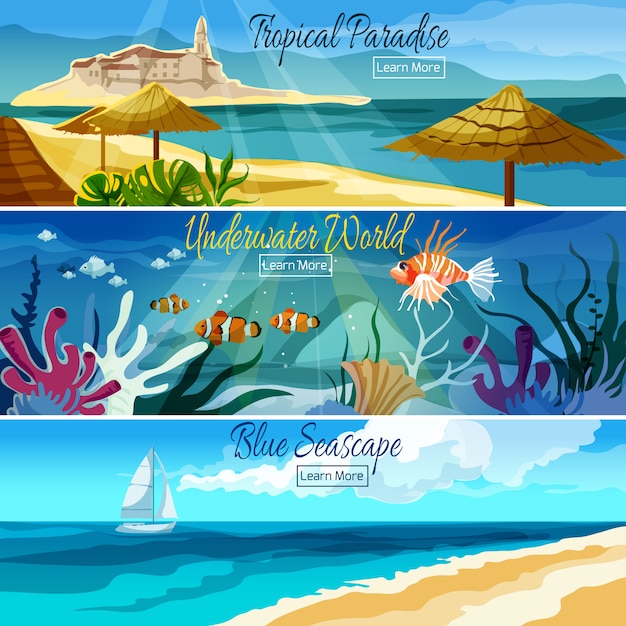 Vector gratuito conjunto de banners de paisaje marino