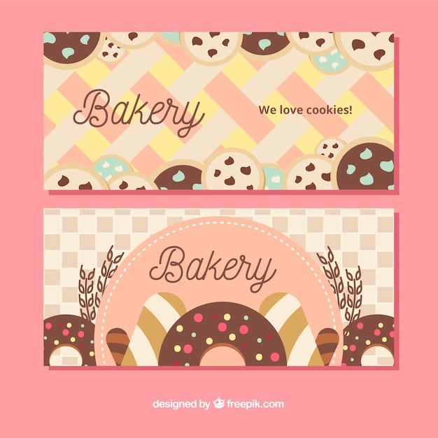 Vector gratuito conjunto de banners de panadería con dulces